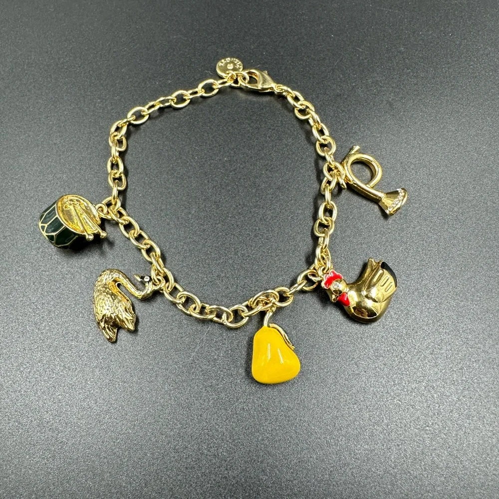Talbots Holiday Christmas Enamel and Gold Tone Charm Bracelet